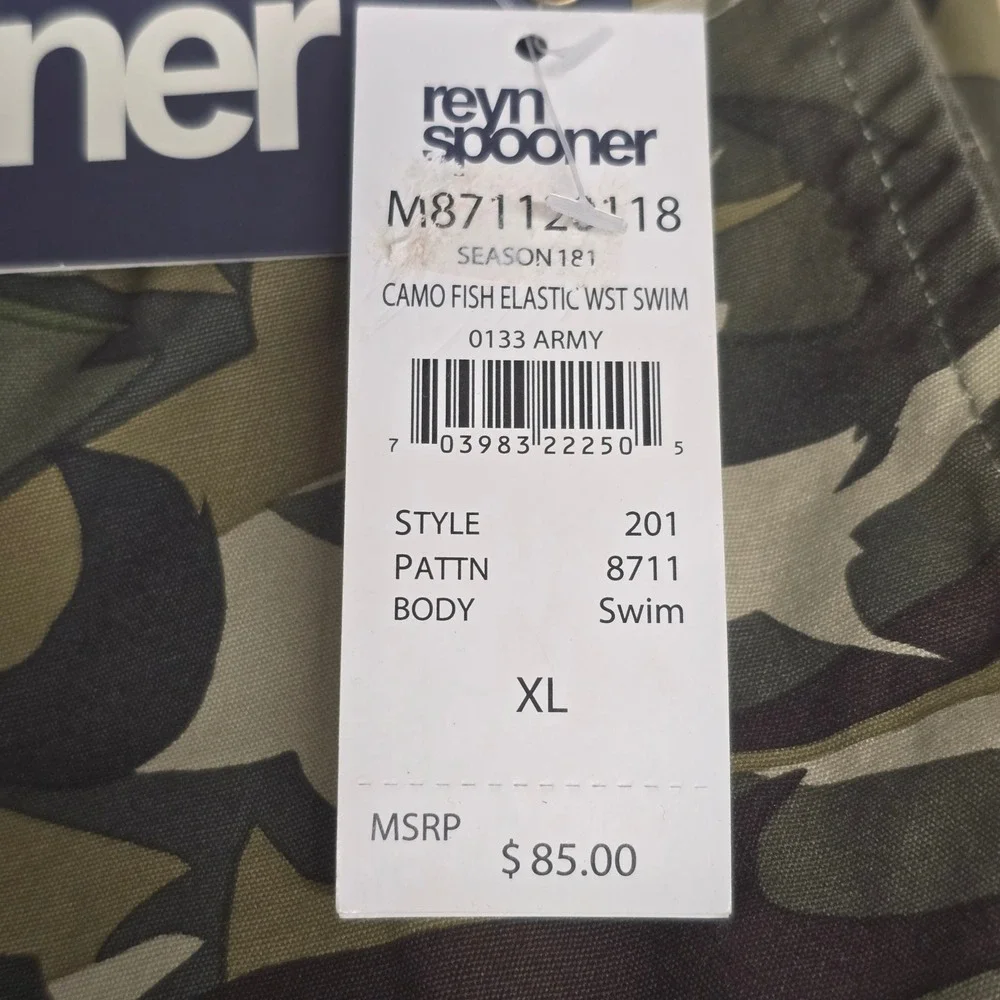Reyn Spooner‎ Men XL Camo Fish Elastic Waist Swim Trunks Shorts Board Shorts